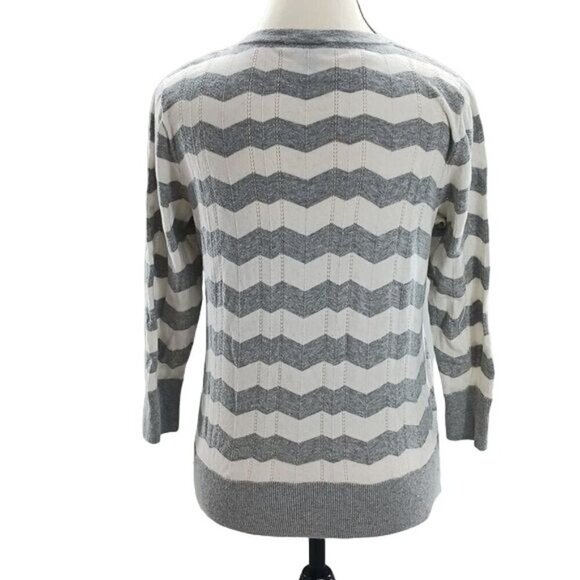 Ann Taylor Sweater Gray White Striped Fitted Knit 3/4 Sleeve Womens Size Small - Picture 4 of 6